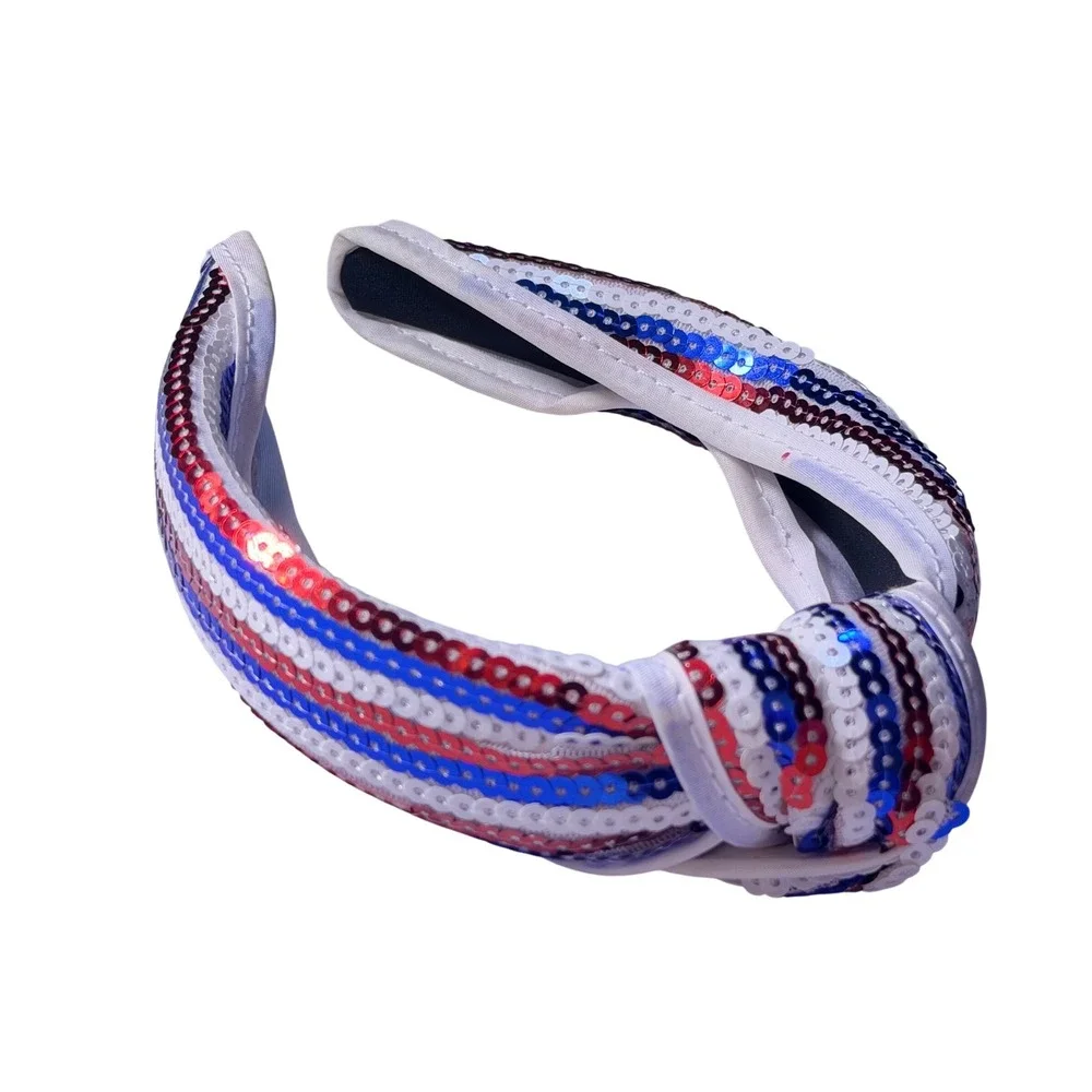 NWT Joyline Patriotic Sequin Knot Headband Red White Blue 4th of July USA